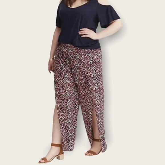 Torrid Side Slit Floral Chiffon Pants size 2 Navy - Picture 1 of 11